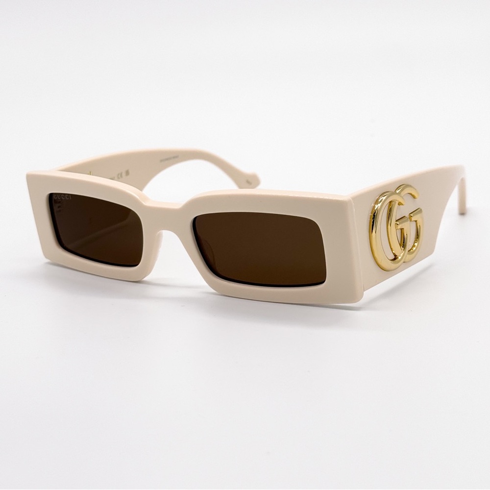 NEW GUCCI GG1425S 004 RECTANGLE BEIGE BROWN WOMEN SUNGLASSES GUCCI - Picture 4 of 12